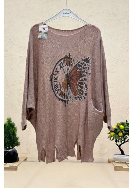 Kelebek Baskılı Altı Parçalı Merserize Bluz