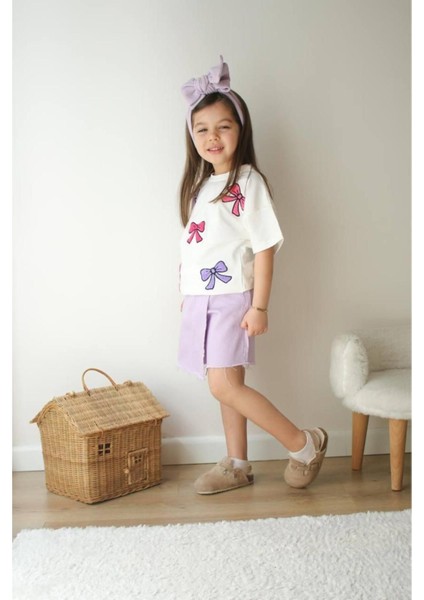 Fiyonk Detaylı Kız Çocuk Etekli Takım fiyatları