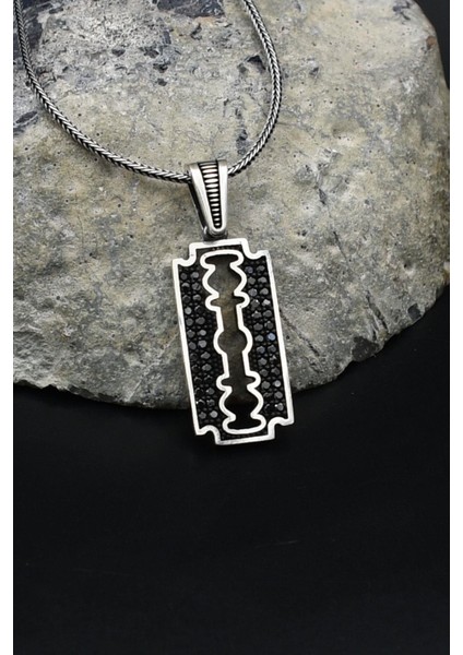 Jilet Desenli Mikro Taş Süslemeli 925 Ayar Gümüş Kolye Zincir 901799