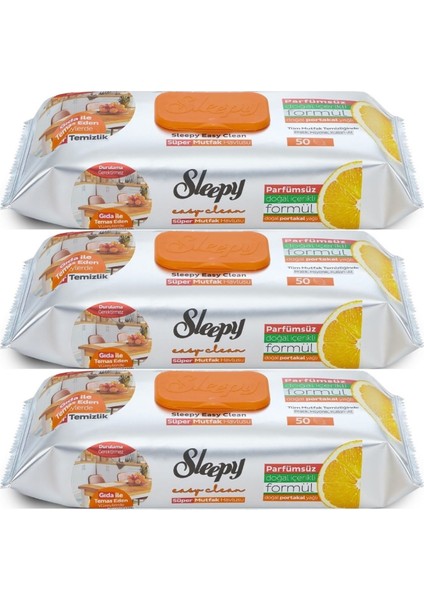 Easy Clean Yüzey Temizlik Mutfak Havlusu -Mendili 50 Yaprak Portakal Yağlı (3lü Set) 150Yaprak
