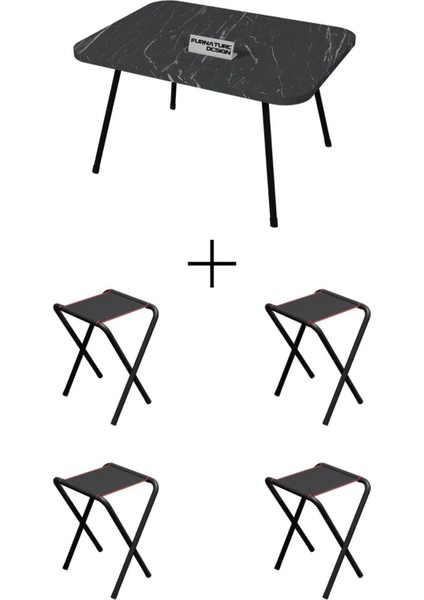 4 Adet Katlanır Kamp Taburesi ve Katlanır Kamp Masası Seti 45X60