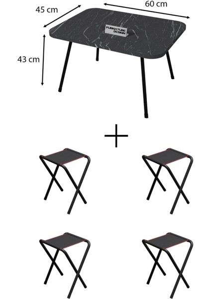 4 Adet Katlanır Kamp Taburesi ve Katlanır Kamp Masası Seti 45X60