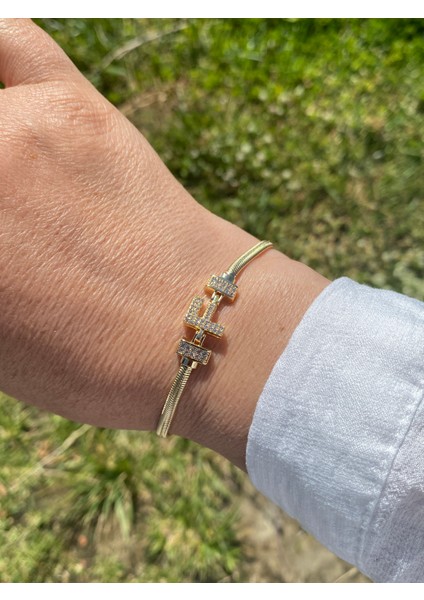 F Harfi Harf Bileklik Zirkon Taşlı Altın Renk fırsatları