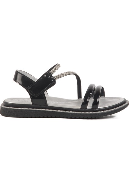 Siyah Rugan Cırtlı Ortopedik Kız Çocuk Sandalet 25T103 F