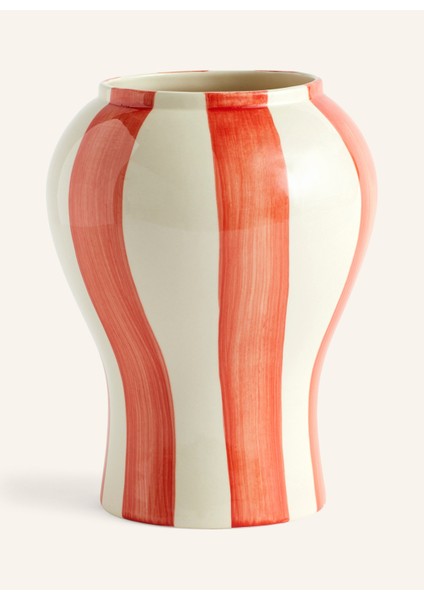 El Boyaması Çizgili Desenli Seramik Vazo – Laila Gohar Tasarımı, 22 cm