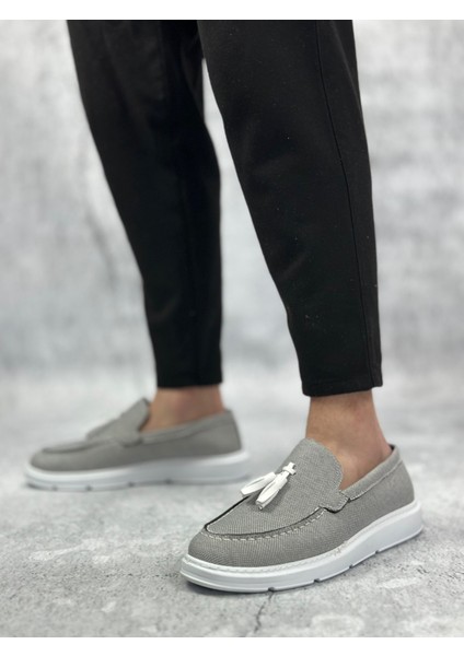 ET0005 Bağcıksız Yüksek Taban Klasik Keten Füme Püsküllü Erkek Ayakkabı indirimleri