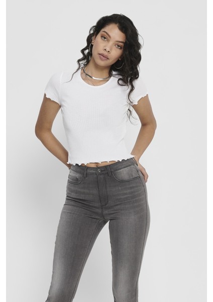Kadın Kısa Kollu Fırfırlı Crop T-Shirt - 15201206 Onlemma