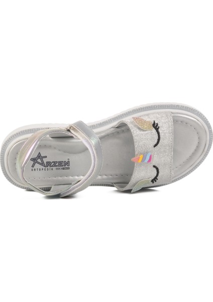 Gümüş Simli Cırtlı Ortopedik Kız Çocuk Sandalet 25T105 F fırsatları