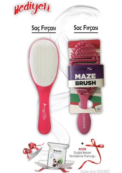 Saç Fırçası Oval Pembe ve Üç Boyutlu Tarama Fırçası Pembe Rosıe