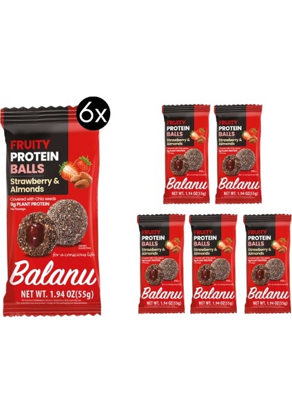 Fruity Meyveli Protein Topları Çilek Dolgulu ve Bademli Atıştırmalık 55G