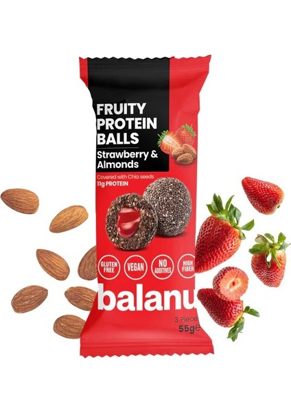 Fruity Meyveli Protein Topları Çilek Dolgulu ve Bademli Atıştırmalık 55G fiyatları