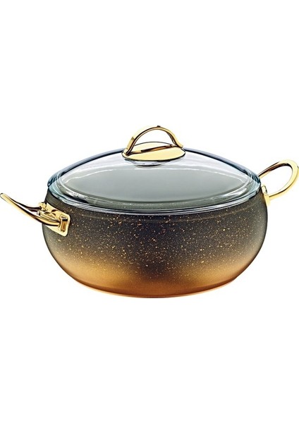3341 - 2 Parça Biogranit 26x7 Cm - 2,8 Litre, Karnıyarık - Pilav Tenceresi Gold Renk, Gold Detay