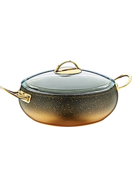 3341 - 2 Parça Biogranit 26x7 Cm - 2,8 Litre, Karnıyarık - Pilav Tenceresi Gold Renk, Gold Detay