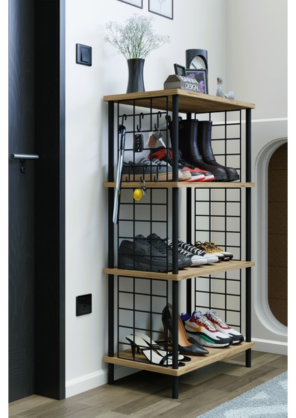 4 Katlı Metal Telli Ayakkabılık – Çevir Kur Sistemli Çok Katlı Portmanto Rafı ve Anahtarlık Askısı modelleri