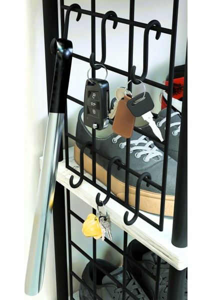 4 Katlı Metal Telli Ayakkabılık – Çevir Kur Sistemli Çok Katlı Portmanto Rafı ve Anahtarlık Askısı fırsatları