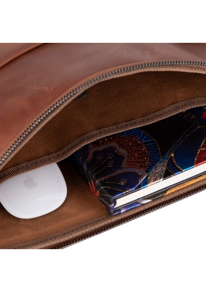 Leeds 14 Inç MacBook ve Pc Uyumlu, Deri, El Yapımı Kılıf, Karamel