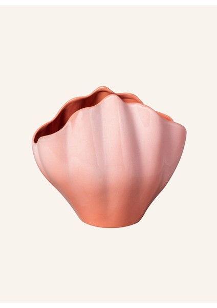 Perlemor Kabuk Vazo, Pastel Pembe, Deniz Kabuğu Formu, Seramik