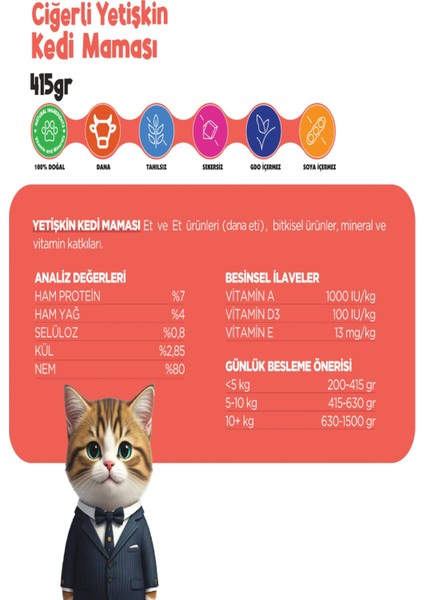 Kedi Yaş Mama Ciğerli Konserve Jöleli Premium Parça Etli Yemek Besleyici Tahılsız Temiz Içerik