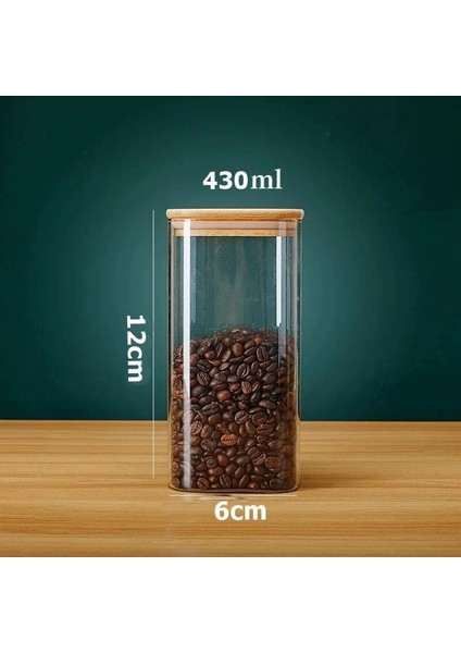 430ML Ahşap Kayın Ağacı Kapaklı Vakumlu Mika Akrilik Baharatlık Saklama Kutusu 12 Adet