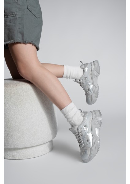 Kadın Sneaker Kalın Taban Bağcıklı Spor Ayakkabı Pizen Gümüş fırsatları