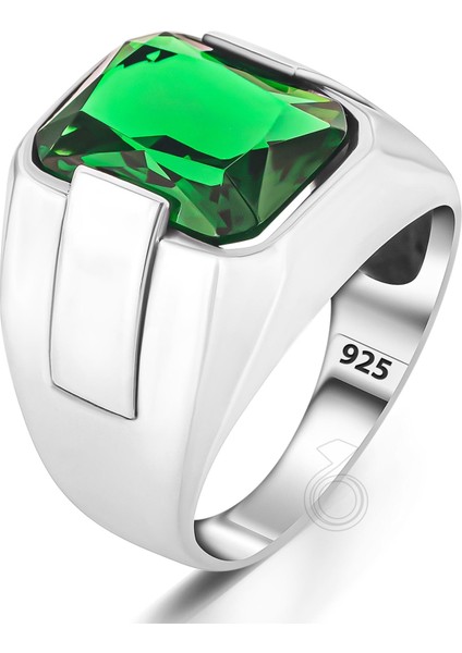 Gümüş Oktagon Kesim Yeşil Zirkon Taşlı Sade Erkek Yüzük fiyatları