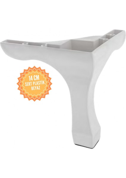 Lükens Beyaz 14 cm Plastik Mobilya Ayağı, Lüks Metal Mobilya Ayak, Koltuk, Dolap, Şifonyer Ayak