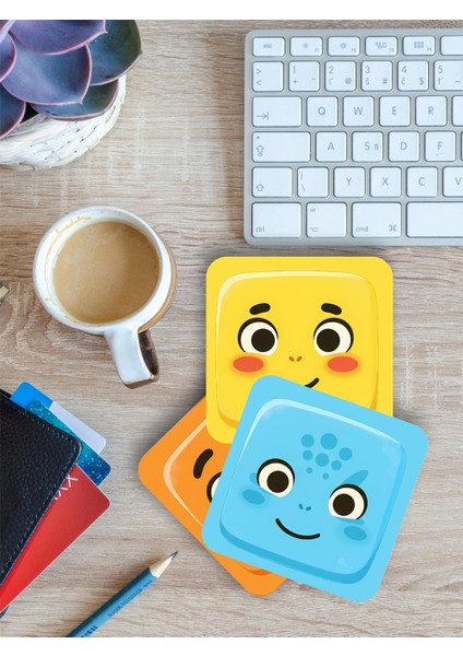 Bardak Altlığı Ahşap Baskılı Altlık 4'lü set (9 x9CM)