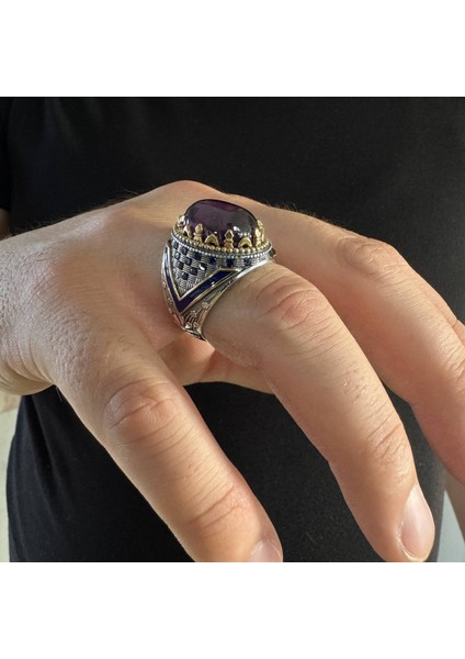 925 Ayar Gümüş Mavi Mineli Ametist Taşlı Erkek Yüzük modelleri