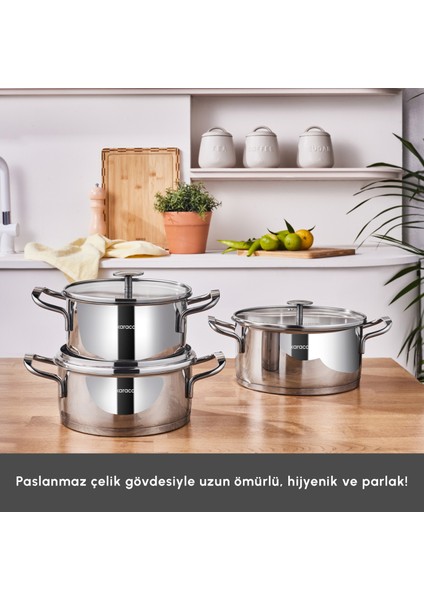 Vapor New Indüksiyon Tabanlı 6 Parça Midi Çelik Tencere Seti modelleri