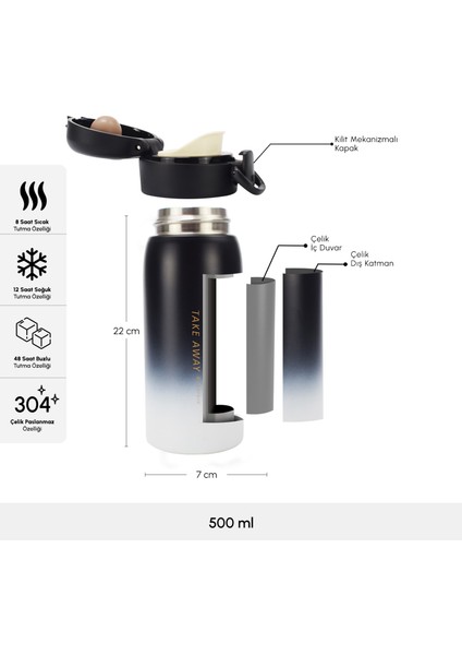 Skyfall Çelik Sızdırmaz Termos 500 ml Siyah