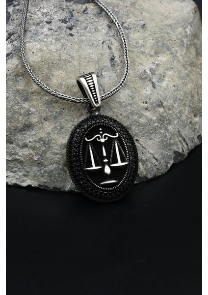 Terazi Figürlü Zirkon Taş Süslemeli 925 Ayar Gümüş Kolye Zincir 901802