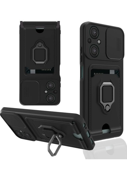 Xiaomi Poco M5 Kılıf Zuma Kartvizitli Yüzüklü Silikon - Siyah Bstmy