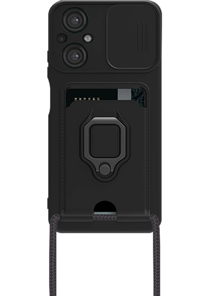 Xiaomi Poco M5 Kılıf Zuma Kartvizitli Yüzüklü Silikon - Siyah Bstmy