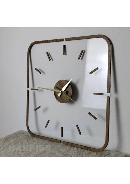 Modern Ahşap Detaylı Pleksi | Kare Duvar Saati | 40*40 CM|SA7010