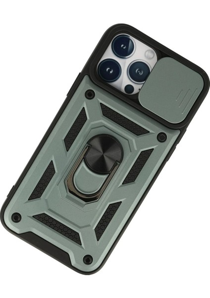 Iphone 13 Pro Kılıf Pars Lens Yüzüklü Silikon - Yeşil Bstmy