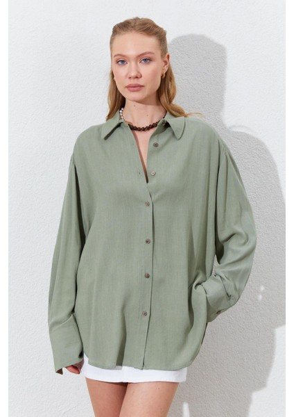 Kadın Haki Oversize Keten Gömlek fiyatları