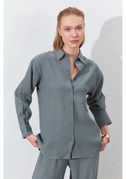 Kadın Haki Oversize Gömlek