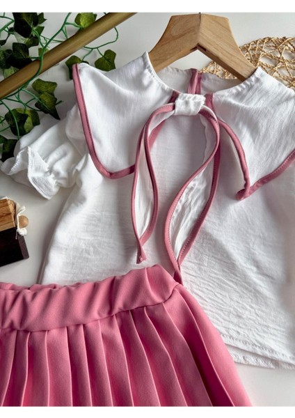 Yazlık Kısa Kollu Bluz Pileli Etek Kız Çocuk Takım fiyatları