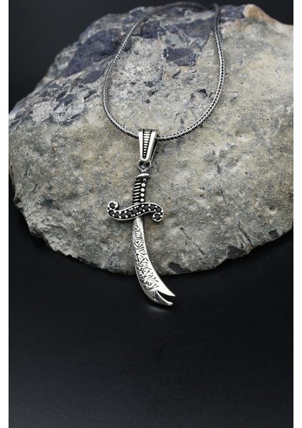 Hz. Ali Zülfikar Kılıcı Zirkon Taş Süslemeli 925 Ayar Gümüş Kolye Zincir 901804 modelleri