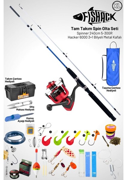 Tam Takım Spin Olta Seti - 240CM Kamış 5-30GR / 6000'LIK 3+1bb Makine - Xl - At-Çek Olta Takımı