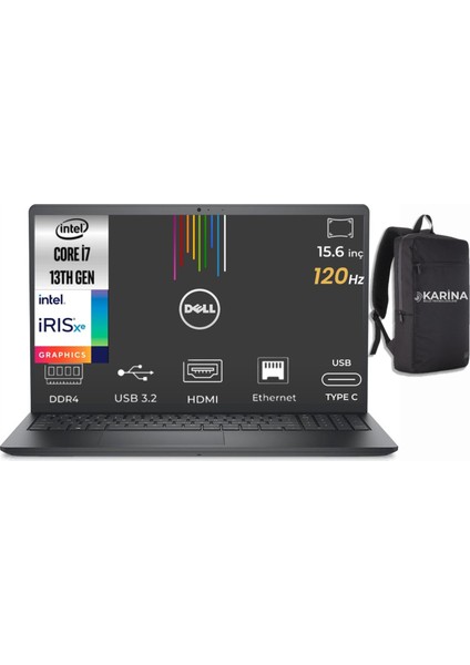 Vostro 3530 I755U 16GB 1tb Iris Xe Graphics Windows 11 Pro 15.6" Full Hd Taşınabilir Bilgisayar N1605PVNB3530U-29