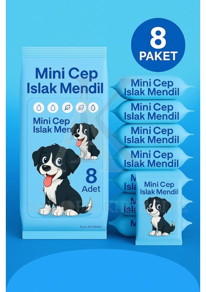 Mini Cep Islak Mendil 8'li Paket | Aloe Veralı | Alkol Içermez | Yumuşak Dokulu |taşınabilir |mavi̇