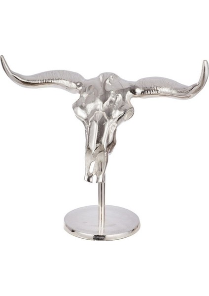 Gılde Heykel Duvar Objesi Boğa Motifi Alüminyum Gümüş Renkli L.22 cm W.53 cm H.45 cm