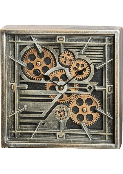 Duvar Saati Yer/masa Saati Kare Dişli Çark Metal Siyah Gümüş Renkli L.7 cm W.27 cm H.27 cm