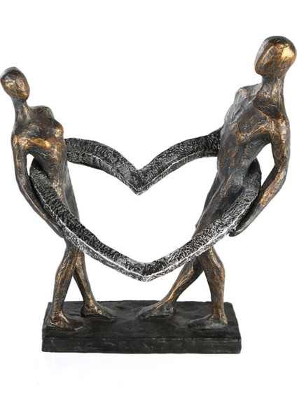 Gılde Heykel Kalp Çift Motifi Sentetik Reçine Gri Bronz Renkli L.13 cm W.26 cm H.31 cm