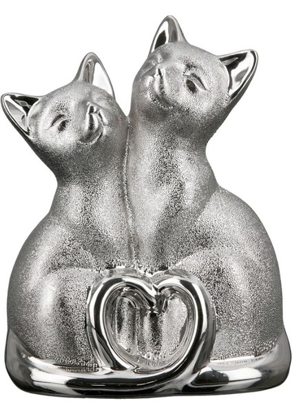 Gılde 2'li Şekil Kedi Porselen Gümüş Renkli L.9 cm W.16 cm H.20 cm
