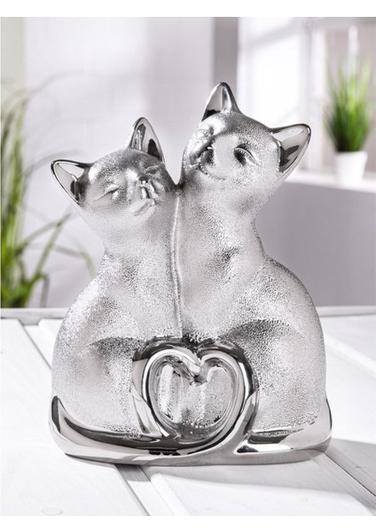 Gılde 2'li Şekil Kedi Porselen Gümüş Renkli L.9 cm W.16 cm H.20 cm