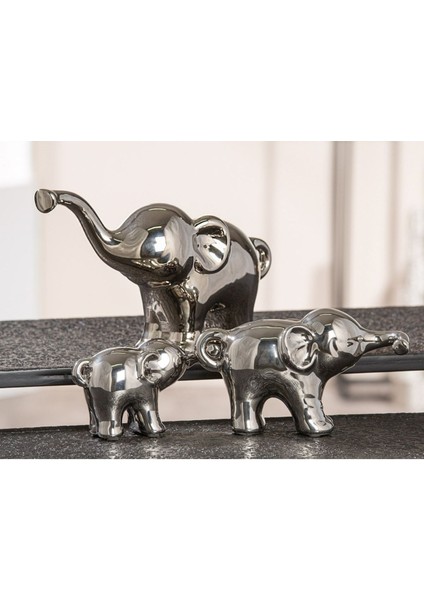 Gılde 3'lü Figür Fil Seramik Gümüş Renkli L.9 cm W.28 cm H.16 cm