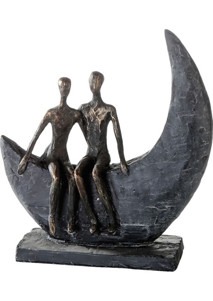 Gılde Heykel Çift Motifi Sentetik Reçine Gri Bronz Renkli L.8 cm W.21 cm H.23 cm