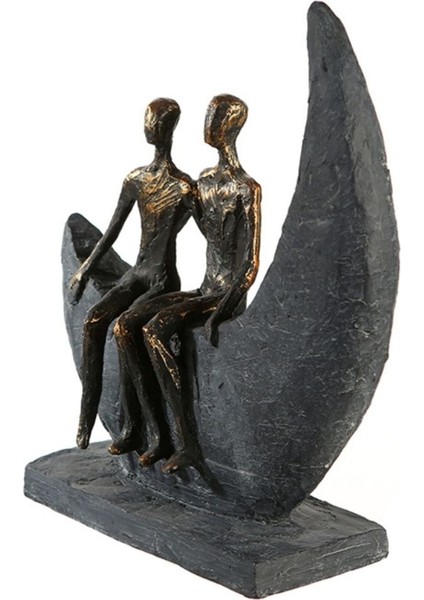Gılde Heykel Çift Motifi Sentetik Reçine Gri Bronz Renkli L.8 cm W.21 cm H.23 cm